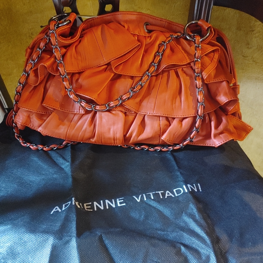 Adrienne vattidini ruffle leather purse NEW